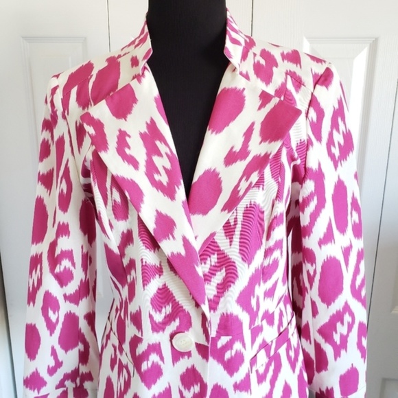 Lafayette 148 Size 10 Pink White Blazer One Button - Picture 4 of 5